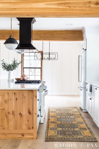 open concept modern farmhouse kitchen with vintage runner | Maison de Pax