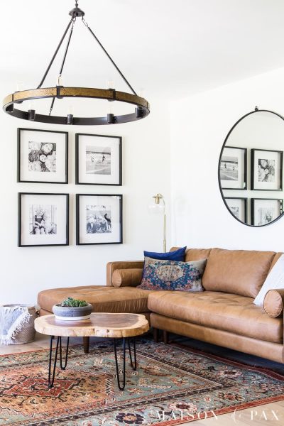 mid century modern living room with hairpin leg coffee table | Maison de Pax