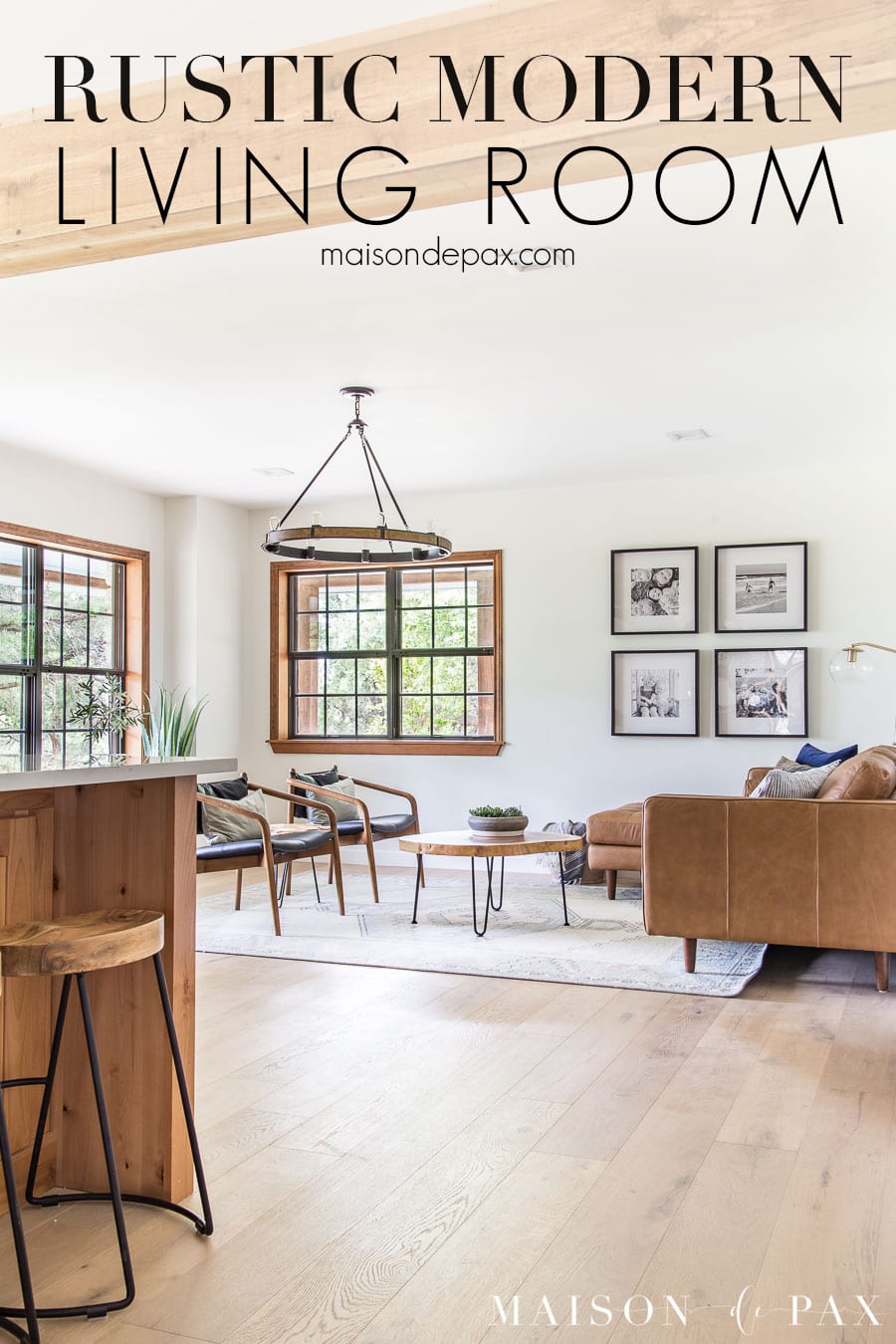 rustic modern living room with cedar beams | Maison de Pax