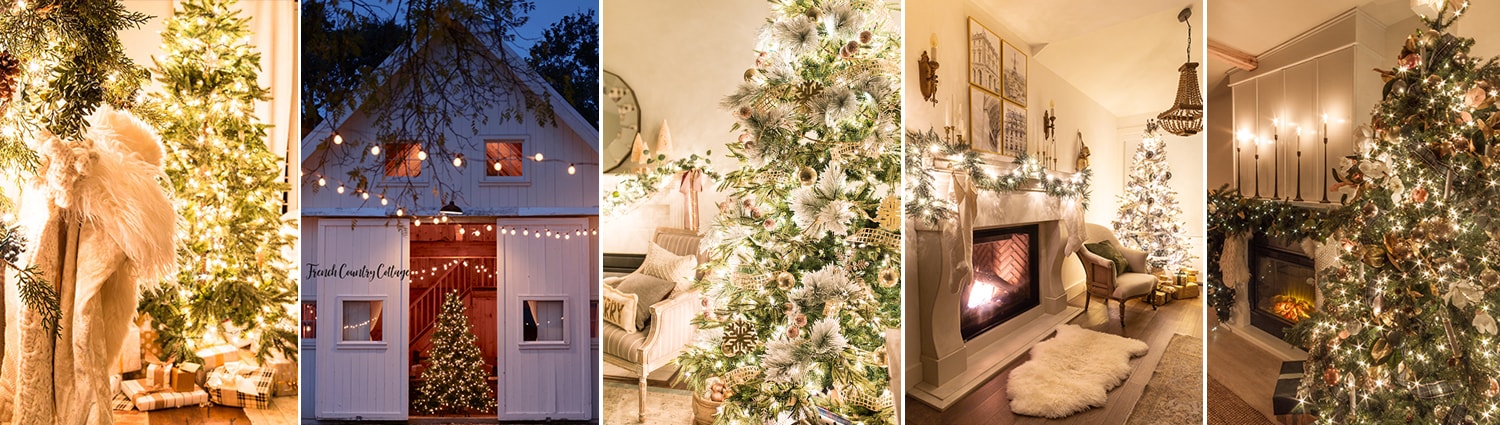 christmas home tours at night with twinkle lights.