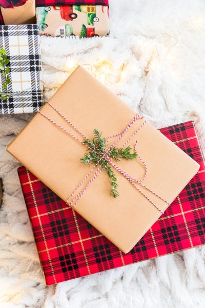 red and black plaid and brown paper packages | Maison de Pax
