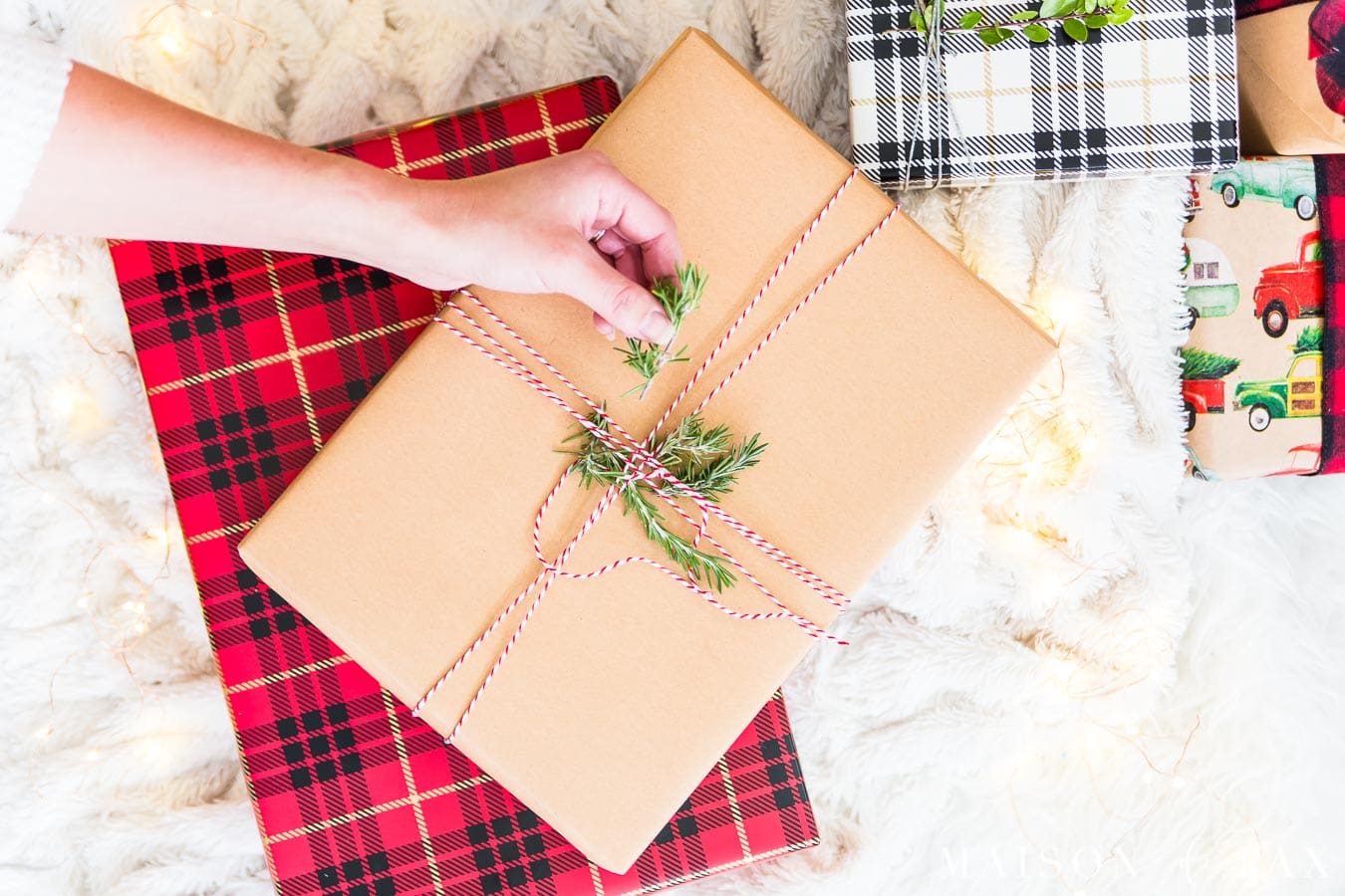 brown paper package with red and white butcher's twine | Maison de Pax