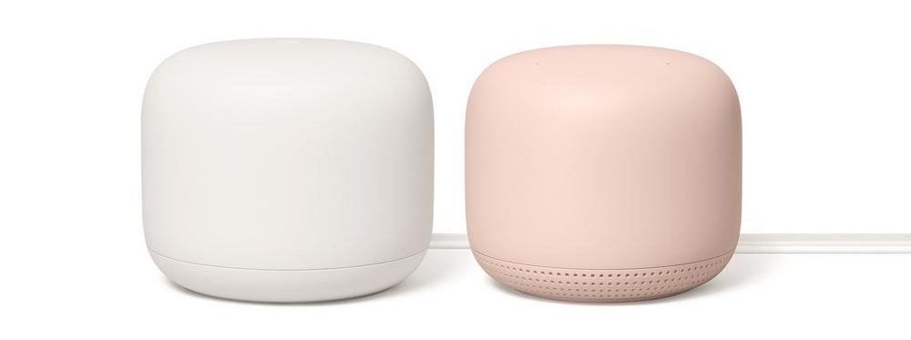 white and blush colored routers with google assistant