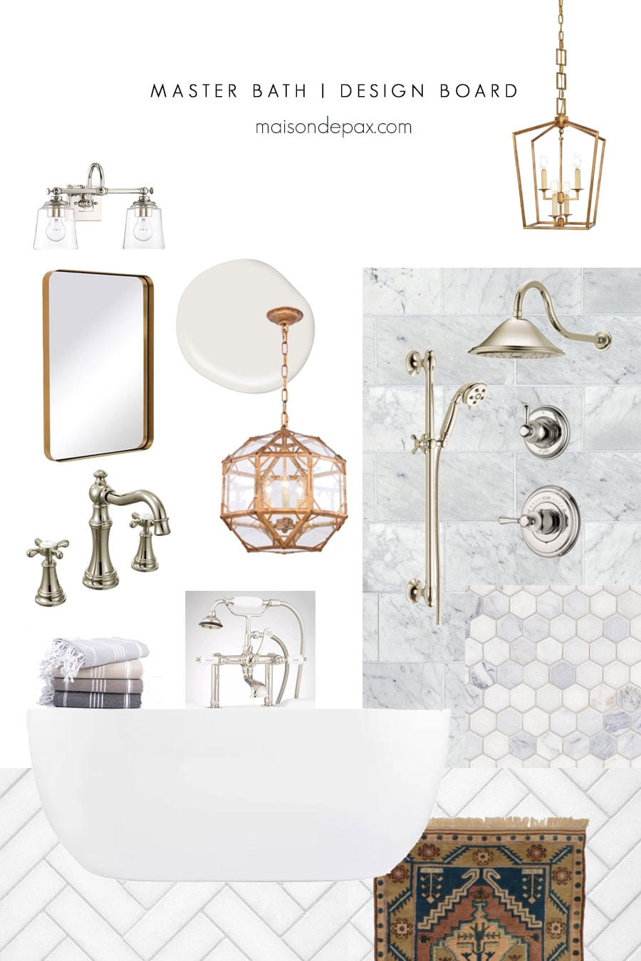 bathroom mood board with marble and gold fixtures | Maison de Pax