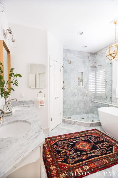 marble master bathroom with freestanding tub | Maison de Pax