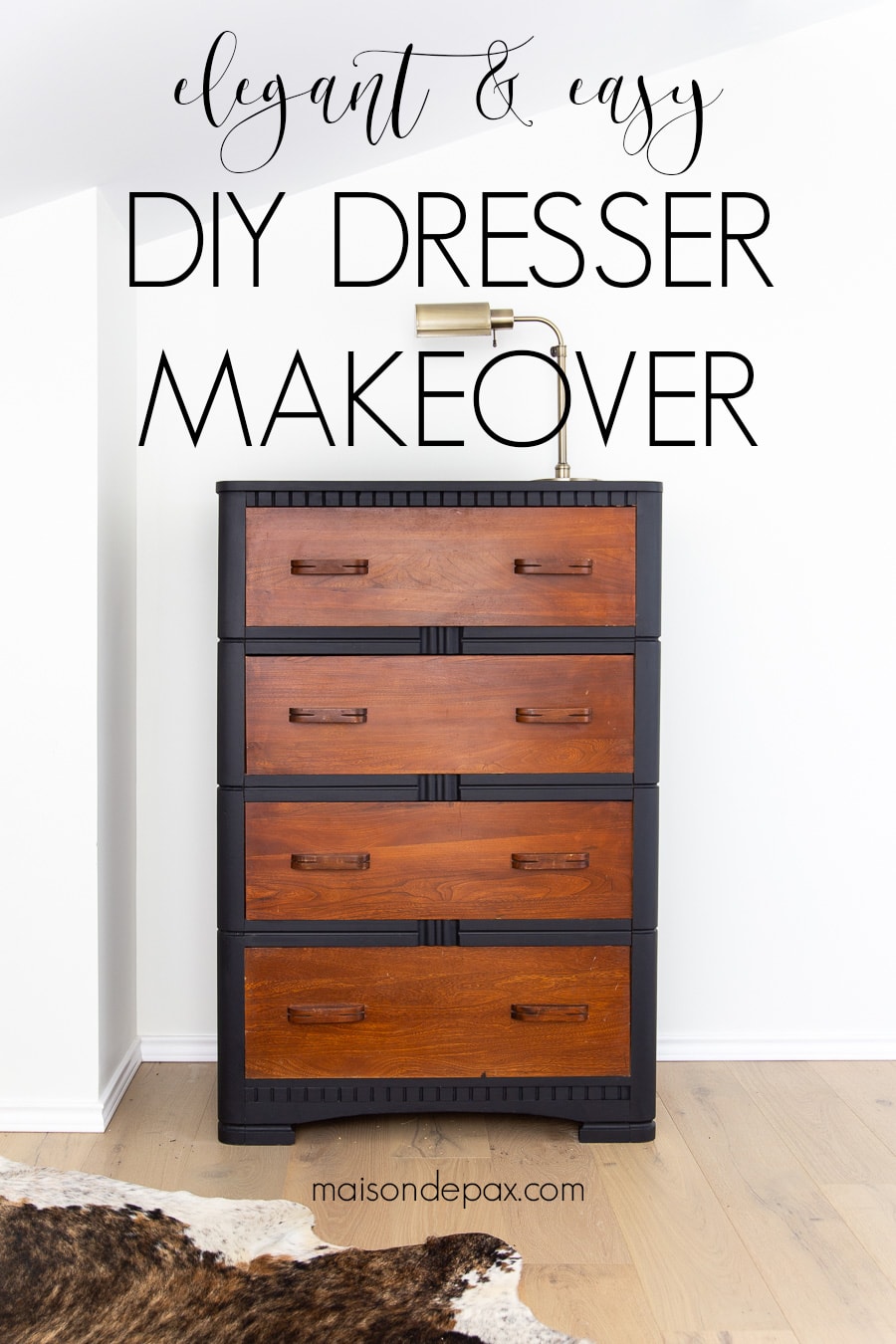 Black And Wood Dresser Makeover, Two Color Dresser