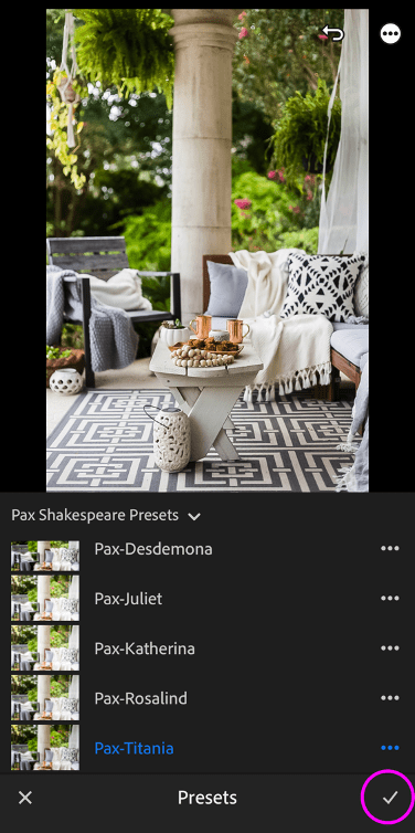 How to use Pax Shakespeare Lightroom Mobile Presets-choose preset