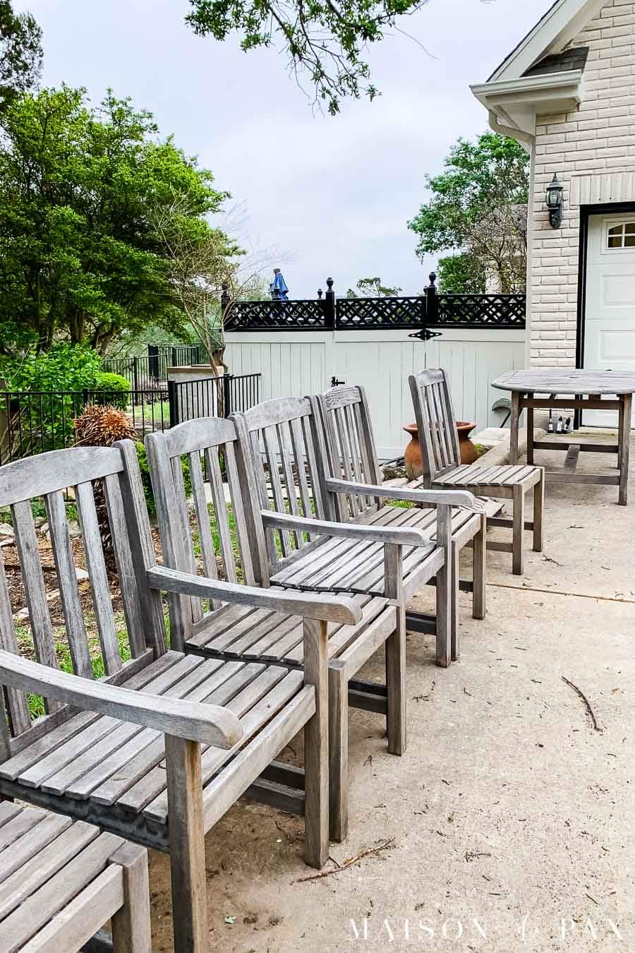 gray, weathered teak outdoor furniture