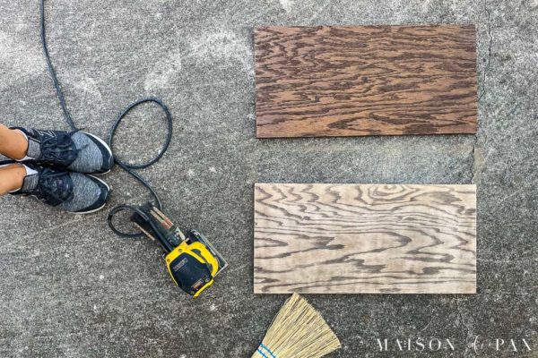 sanding dark finish from oak plywood shelves