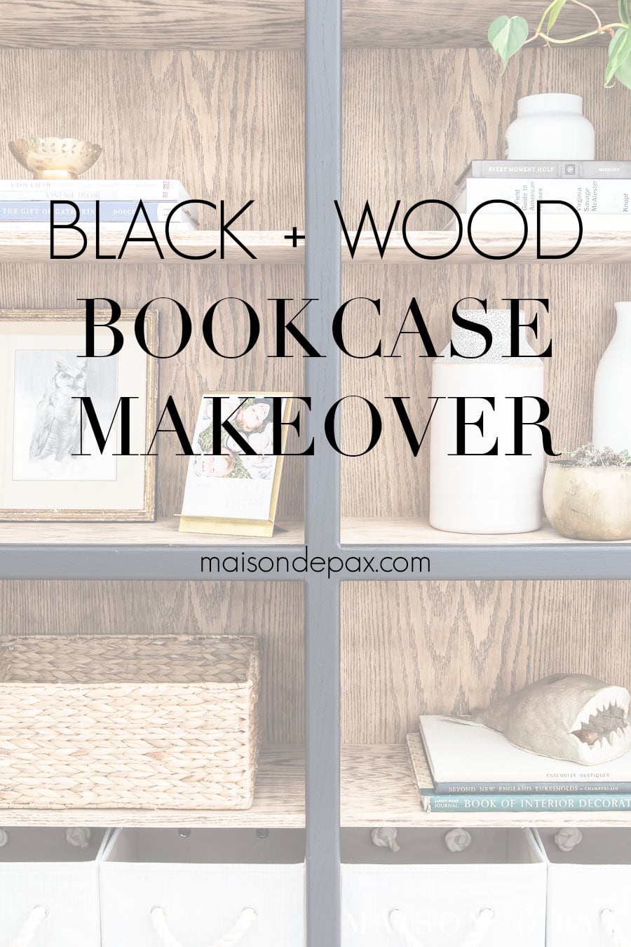 black and wood bookcase makeover