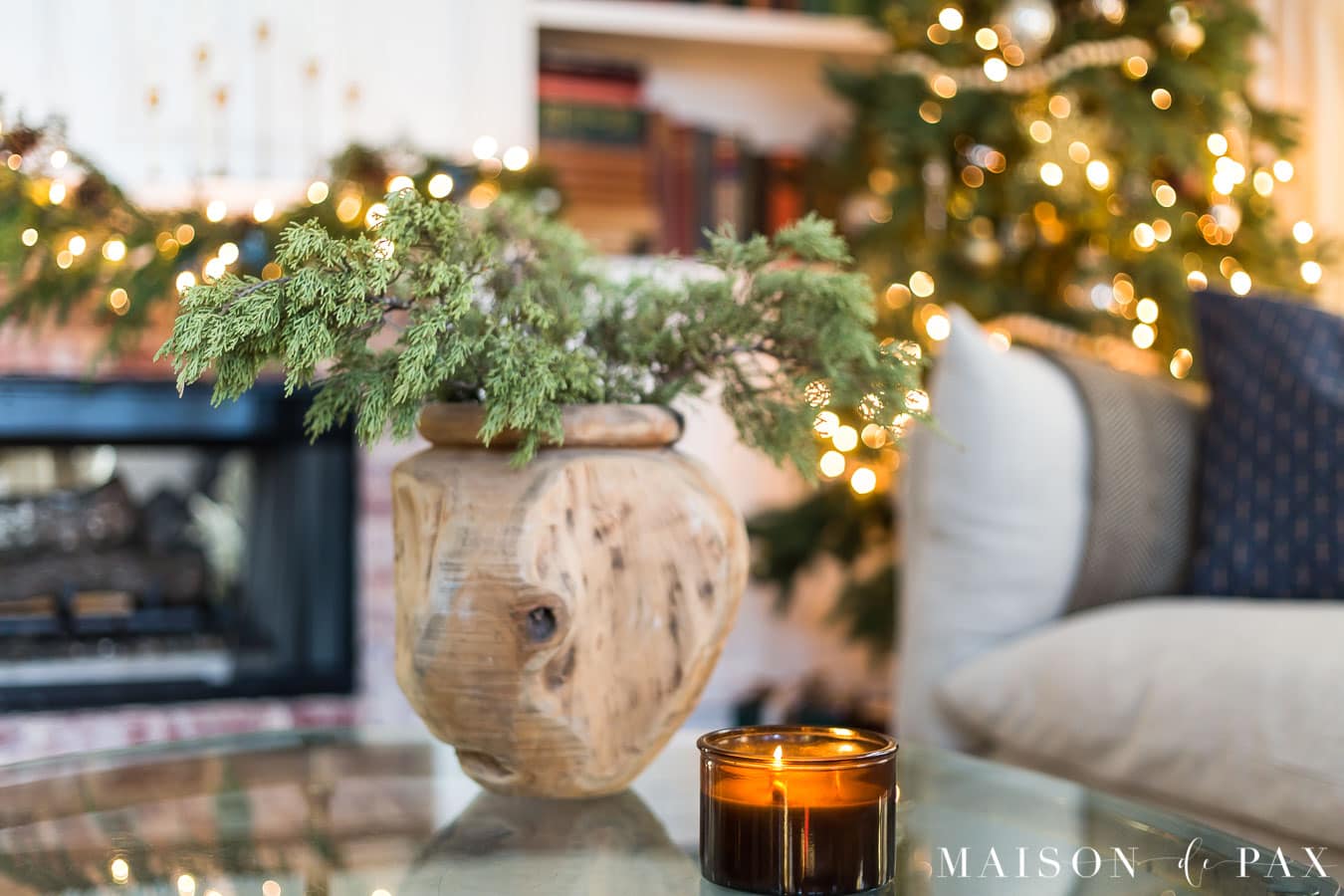 candle light and string lights for magical christmas decorating ideas