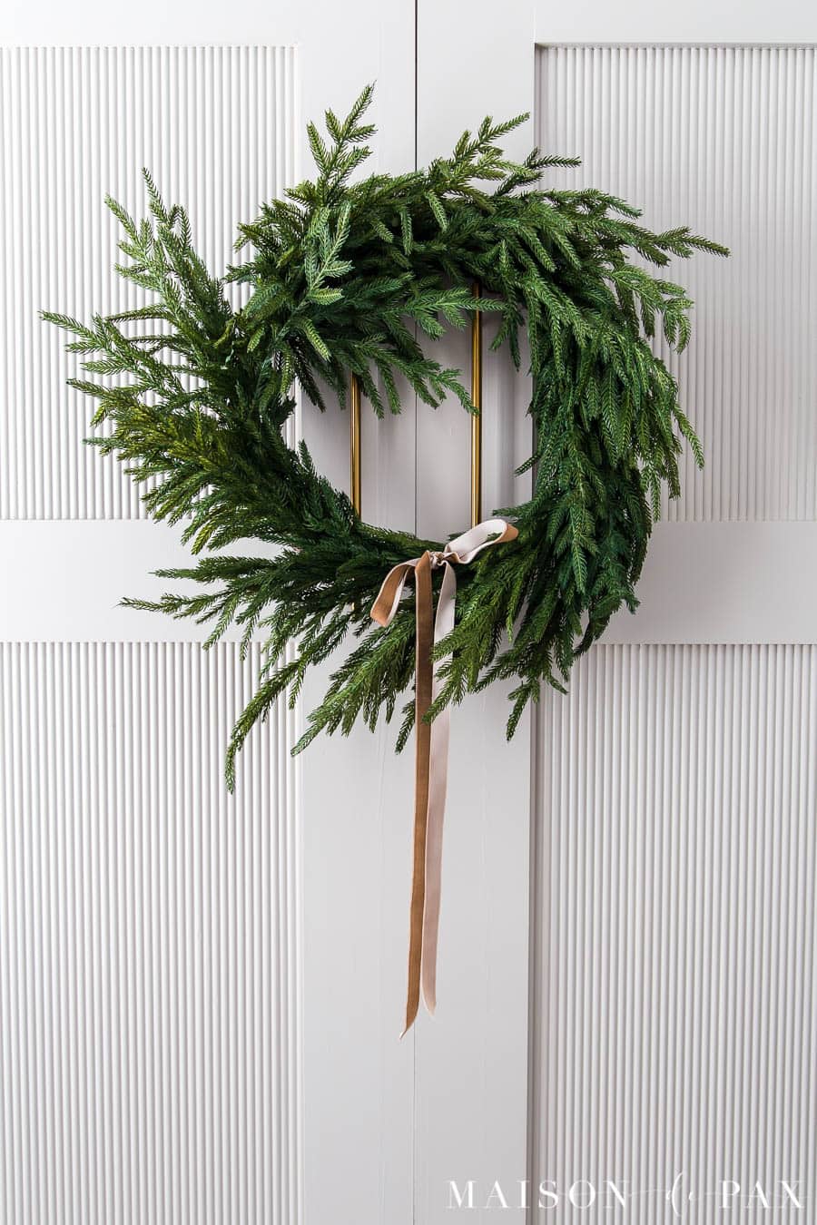 pine wreath with vintage gold velvet ribbon