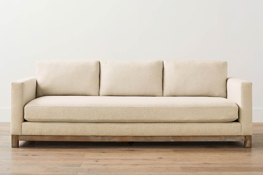 Jake upholstered sofa with wood base from Pottery Barn