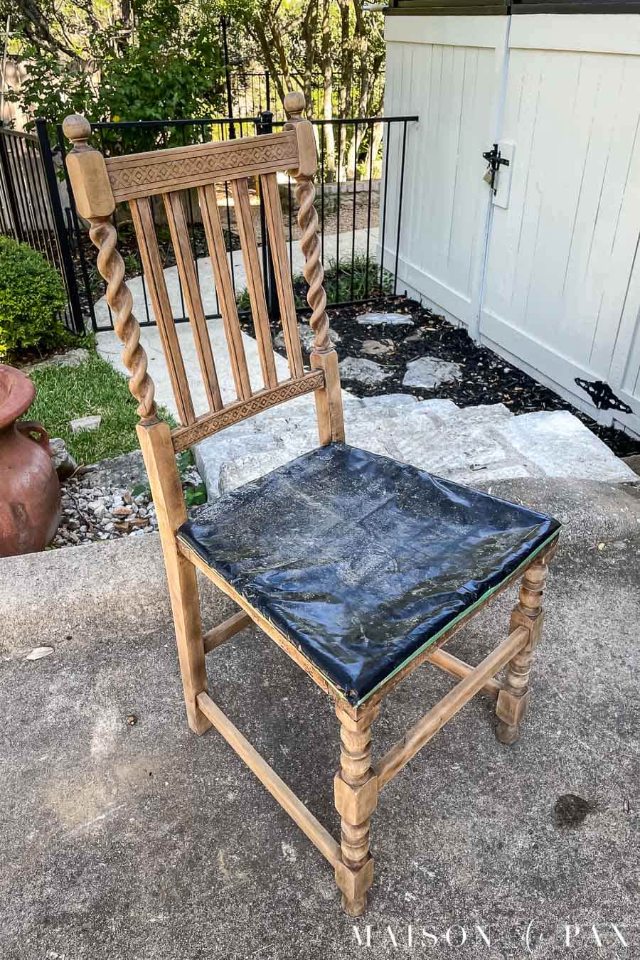 antique wood chair after stripping with oven cleaner