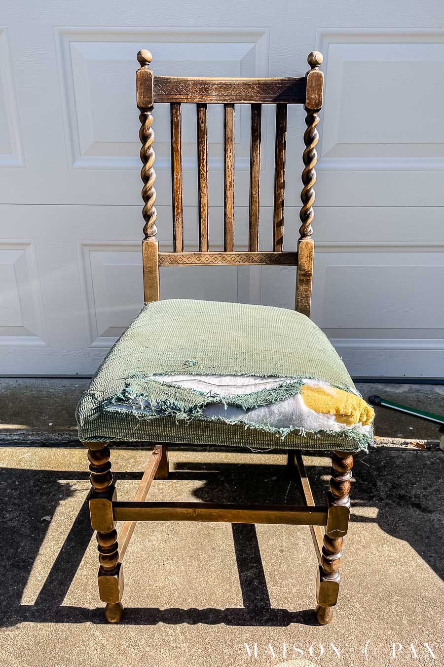 antique chair before stripping old finish