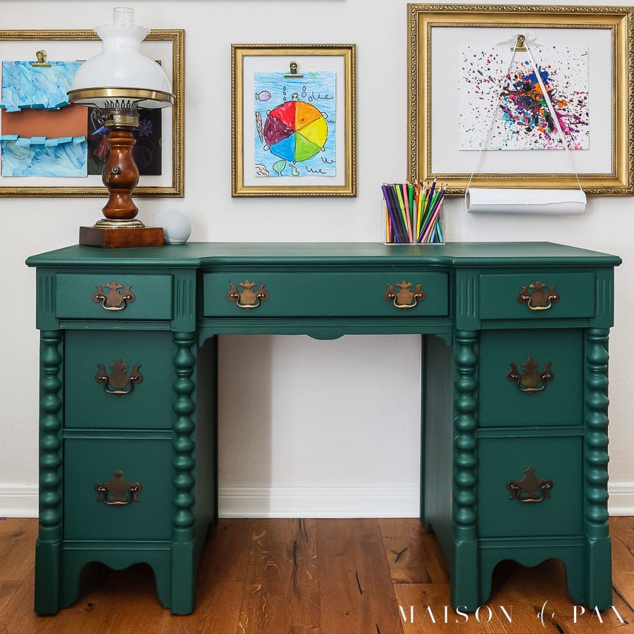 antique wood vanity desk painted deep green