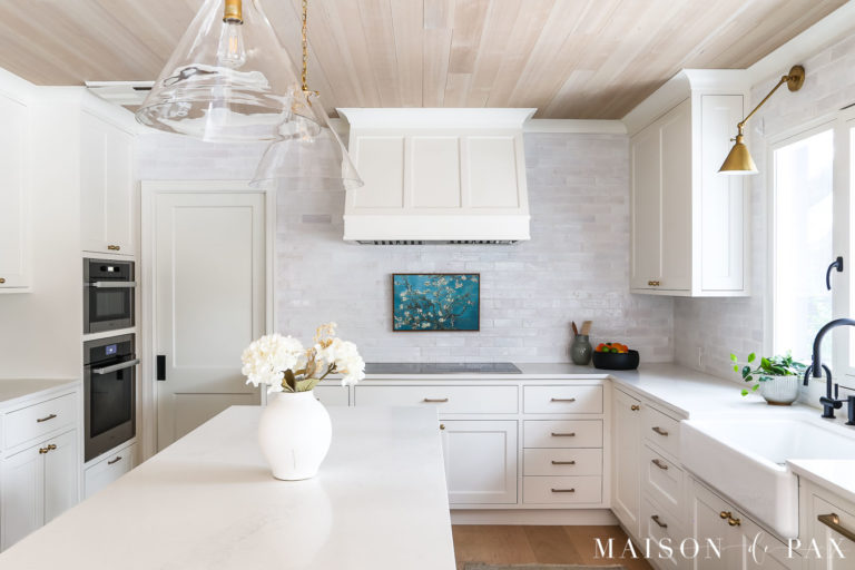 Warm White Kitchen with Wood Island - Maison de Pax