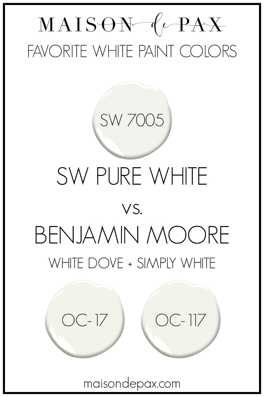 SW pure white vs benjamin moore white dove and simply white