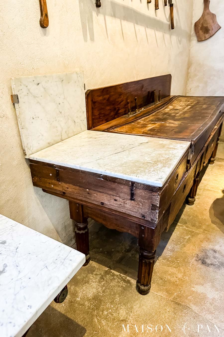 large wood and marble kitchen work table