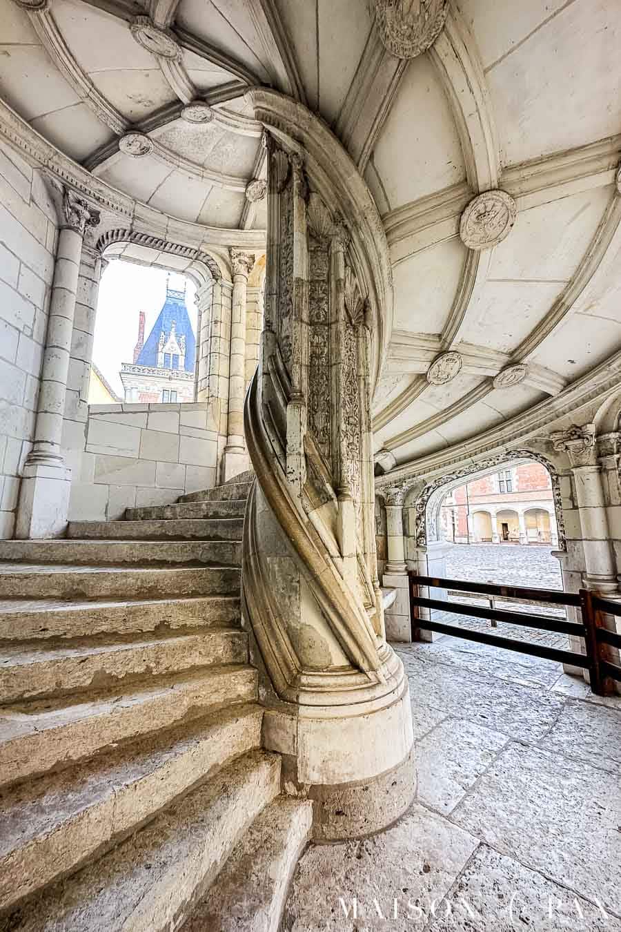elegant carved Renaissance staircase at Chateau de Blois