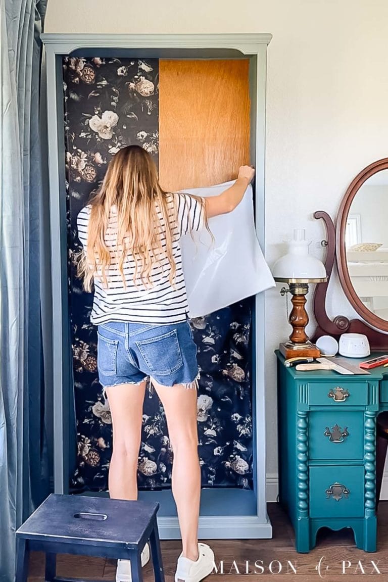 How to Wallpaper the Back of a Bookcase - Maison de Pax