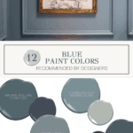 bathroom painted sw morning at sea with text overlay: 12 of the best blue paint colors recommended by designers